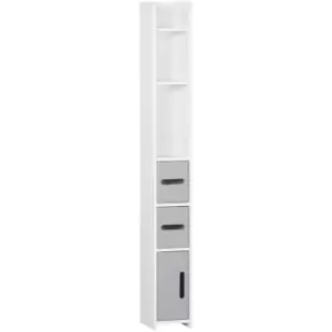 Freestanding Tall Bathroom Cabinet w/ Open Shelves 3 Cupboards, Grey - Grey - Kleankin