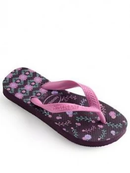 Havaianas Girls Flores Flip Flop - Purple, Size 13 Younger