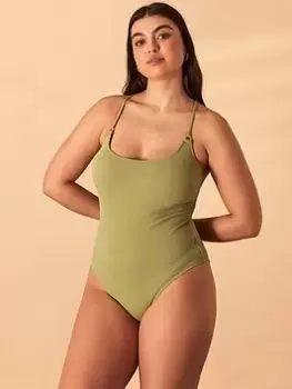 Accessorize Crinkle Scoop Neck Swimsuit - Green, Size 12, Women