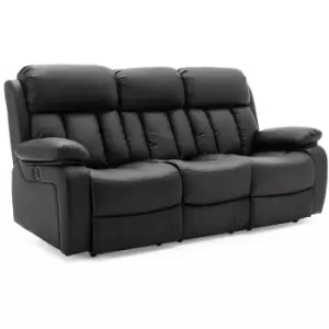 CHESTER HIGH BACK ELECTRIC BOND GRADE LEATHER RECLINER 3+2+1 SOFA ARMCHAIR SET BLACK 3 SEATER - Black