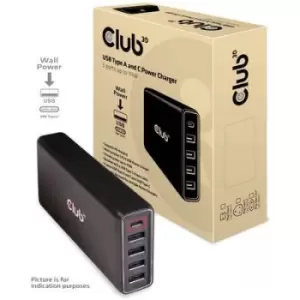 club3D CAC-1903 CAC-1903EU USB charging station Mains socket USB-C socket, USB 2.0 port A