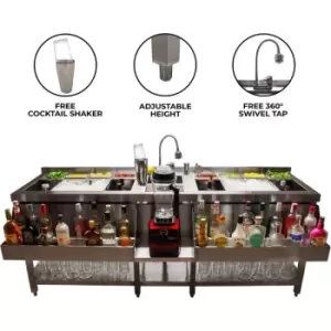 Kukoo - Double Cocktail Bar Station Stainless Steel Insulated Ice Well Free-Standing Workstation Setup Bar Sink Speed Rail Drink Refresher Drip Tray