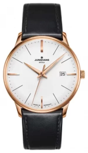 Junghans Meister MEGA MF Black Leather Strap Gold Plated Watch