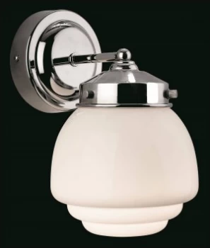 1 Light Bathroom Indoor Wall Light Chrome, Opal White Glass IP44, E27