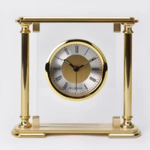 WM WIDDOP Glass & Gold Aluminium Mantel Clock