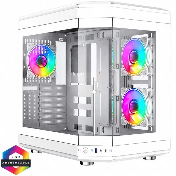 GameMax Hype White Mid-Tower Tempered Glass ATX Gaming Case - 3x 12cm Infinity ARGB Fans