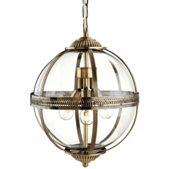 Firstlight - Mayfair - 3 Light Spherical Ceiling Pendant Antique Brass, Clear Glass, E14