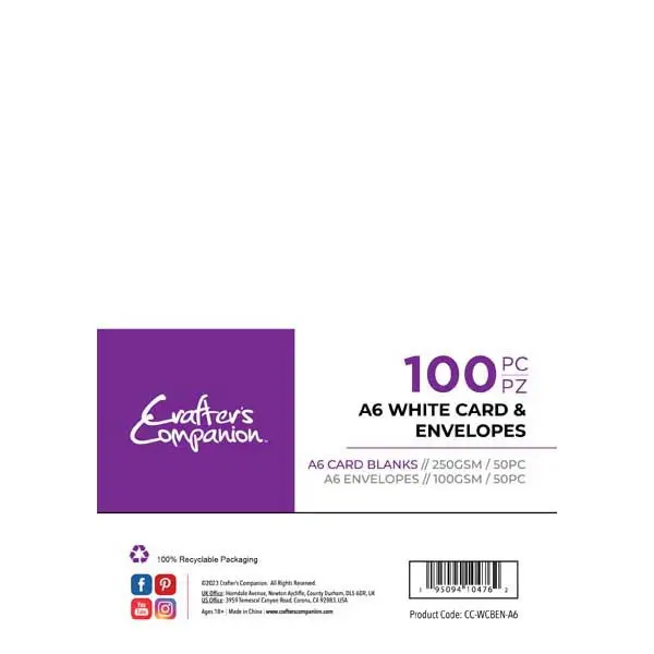 Crafter's Companion A6 Card Blanks & Envelopes White 250 GSM Pack of 25