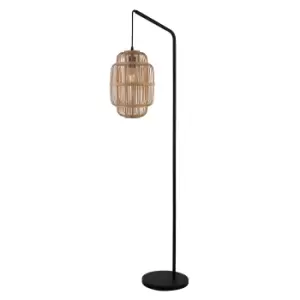 160cm Black Floor Lamp With Bamboo Frame Shade