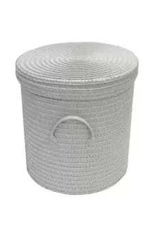 Woven Round Laundry Basket Bin Lined Lid PVC Handle Medium 30 x 32 cm