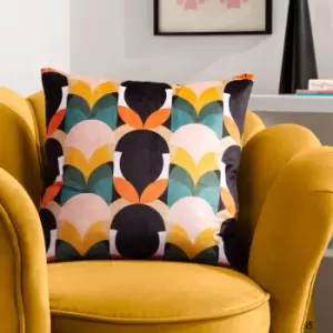 Raeya Art Deco Cushion Peach/Black, Peach/Black / 45 x 45cm / Polyester Filled