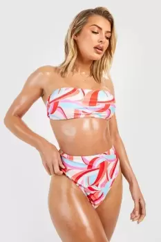 Abstract Print Bandeau High Waist Bikini Set