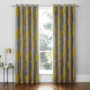 Catherine Lansfield Velvet Rose Ochre Eyelet Curtains Yellow and Grey