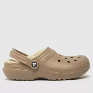 Crocs Beige & Brown Classic Fuzz Lined Clog Sandals