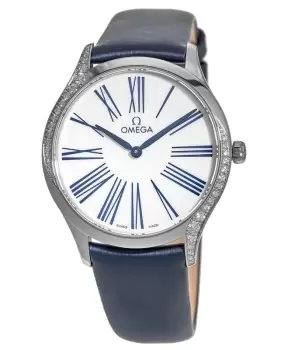 Omega De Ville Tresor 36mm Diamond Bezel Blue Satin Strap Womens Watch 428.17.36.60.04.001 428.17.36.60.04.001