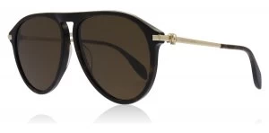 Alexander McQueen AM0134S Sunglasses Havana / Gold / Brown 002 60mm