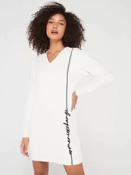 Armani Exchange Script Logo V-neck Jersey Dress - Cream, Size XS, Women