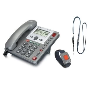 Amplicomms PowerTel 97 Alarm Big Button Corded Telephone with Wireless Remote SOS pendant
