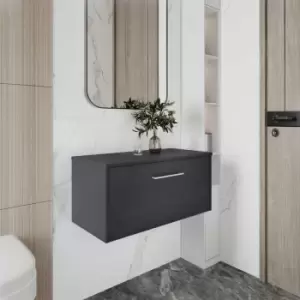 Juno Wall Hung 1-Drawer Vanity Unit with Worktop 800mm Wide - Graphite Grey - Hudson Reed