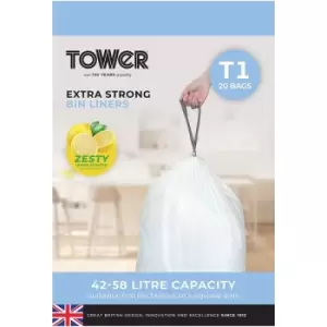 Tower 42-58L Lemon Scented 20pc/Pack Bin Liners