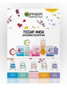 Garnier Garnier Sheet Mask Discovery Collection, Face & Eye Sheet Mask Set For Dehydrated, Dull And Tired Skin, Pack Of 5 Tissue Masks