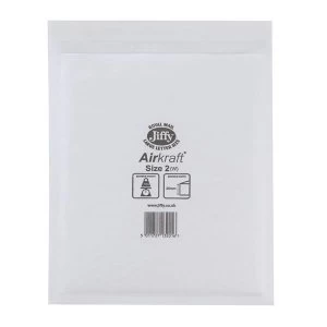 Jiffy Airkraft Size 2 Postal Bags Bubble lined Peel and Seal 205x245mm White 1 x Pack of 100 Bags