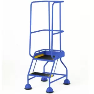 2 Tread Mobile Warehouse Steps & Guardrail Blue 1.5m Portable Safety Stairs