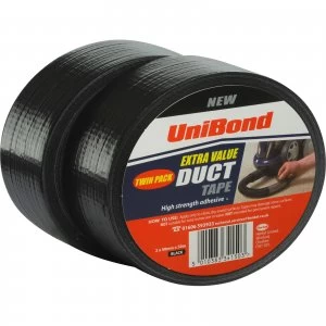 Unibond Duct Tape Pack of 2 Rolls Black 50mm 50m