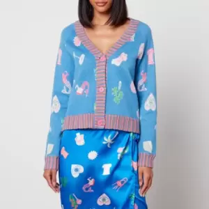 Never Fully Dressed Blue Aphrodite Tokyo Jacquard-Knit Cardigan - S