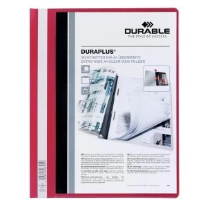 Durable DURAPLUS A4 Quotation PVC Folder with Clear Title Pocket Red Pack of 25 Folders
