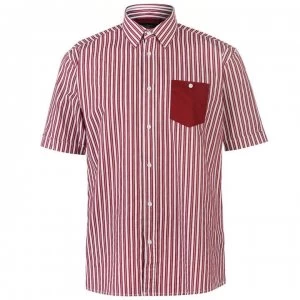 Pierre Cardin Pocket Detail Striped Short Sleeve Shirt Mens - Burg/White