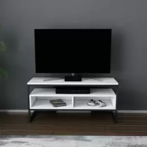 Decorotika - Merrion 110 Cm Wide Modern tv Stand, tv Unit, tv Cabinet Storage With Open Shelves - Black And White - Black / White