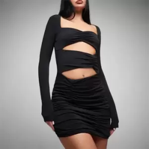 Missguided Asymmetric Ruched Cut Out Slinky Mini Dress - Black
