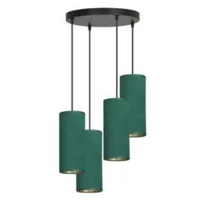 Bente Black Cluster Pendant Ceiling Light with Green Fabric Shades, 4x E14