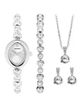 Sekonda Womens Silver Alloy Bracelet With Silver Dial Analogue Watch And Matching Pendant And Earrings Gift Set