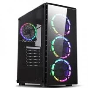 CiT Raider Mid Tower 1 x USB 3.0 / 2 x USB 2.0 Tempered Glass Side & Front Window Panels Black Case with RGB LED Fans