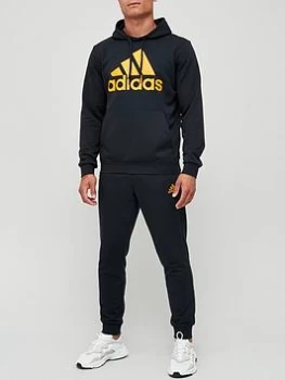adidas Badge of Sport Hooded Tracksuit - Black/Gold, Black/Orange Size XL Men