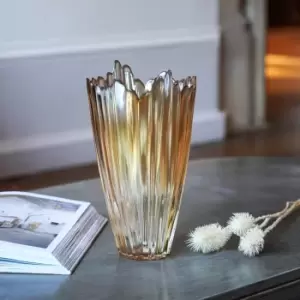 Amber Rippled Glass Vase H30Cm W20.5Cm