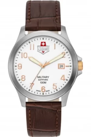 Gents JDM Military Alpha I White Dial Brown Leather Watch JDM-WG001-02