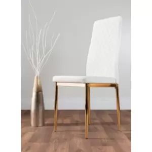 6x Milan White Gold Hatched Faux Leather Dining Chairs - White