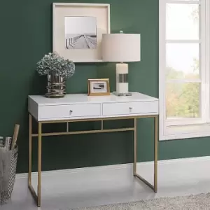 Charles Bentley Monroe Console Desk White & Gold Hallway Table - White, Gold