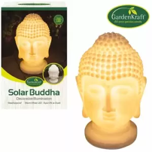 16440 Solar Powered Buddha Head LED Light Garden Ornament Polyresin Warm White Illumination Weatherproof Auto-On 41cm x 26cm - Gardenkraft