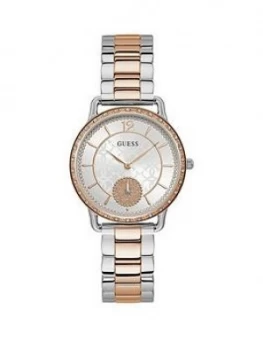 Guess Guess Astral Silver Sunray And Rose Dold Detail Crystal Set Dial Two Tone Stainless Steel Bracelet Ladies Watch