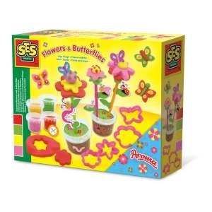 SES Creative - Childrens Aroma Glitter Modelling Dough Flower and Butterflies Set 4 Pots (Multi-colour)
