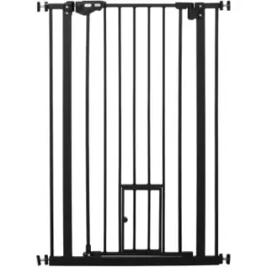 Pawhut - Extra Tall Dog Gate with Cat Door Auto Close for Stairs 74-80cm Wide