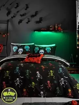 Bedlam Dancing Skeletons Glow In The Dark Halloween Duvet Cover Set