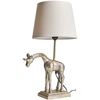 Antique Brass Giraffe Table Lamp with Tapered Lampshade - Beige