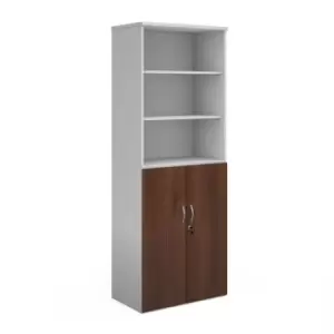 Duo combination unit with open top 2140mm high with 5 shelves - white with walnut lower doors