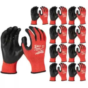 Milwaukee Dipped Gloves - Cut Level 3 Pack of 12 10/XL X Large - Black/Red