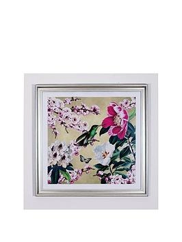 Arthouse Oriental Bird Blossom Print 60 x 60cm 25%MDF,25% Paper,5% Metal,25%Perspex,20% PS Frame - wilko